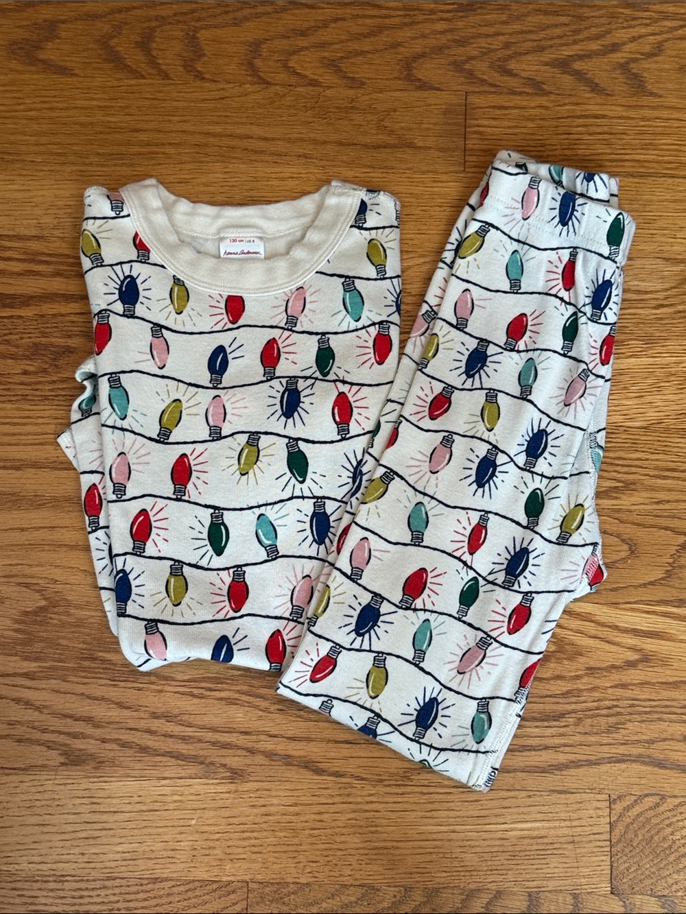 Hanna Andersson Christmas Lights 100% Organic Cotton Pajamas Unisex US 8